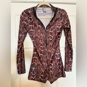 Women’s Brown Snake-Print Zip Front Jumpsuit